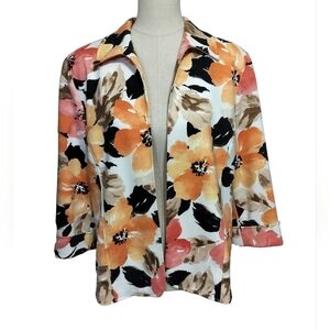 1828) Alfred Dunner Knit Multicolor Floral Open Front Blazer Jacket Size 12